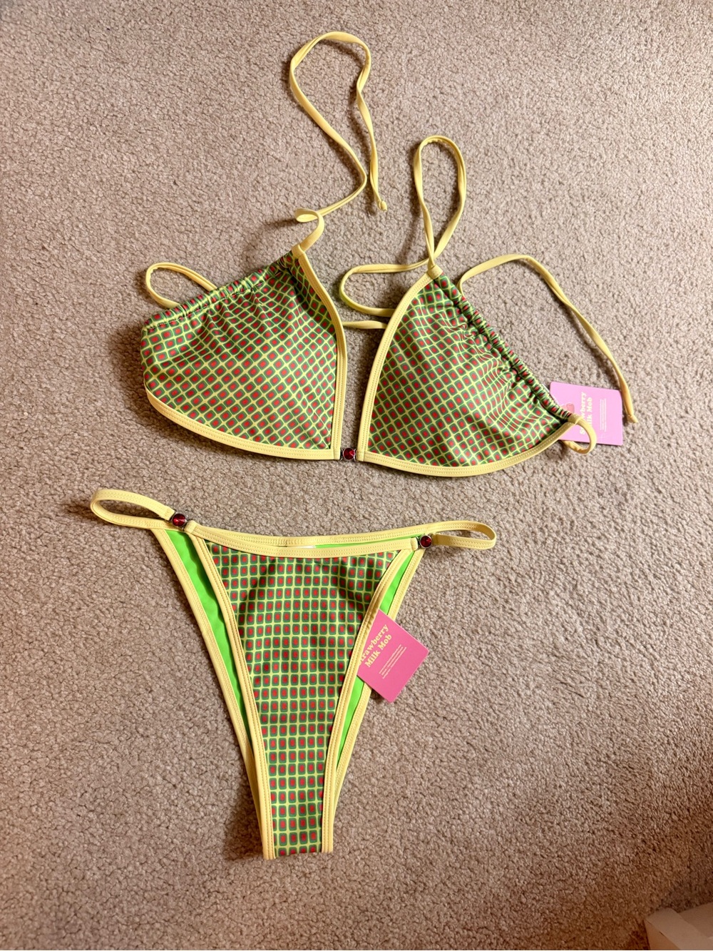 Strawberry Milk Mob Green & Yellow Check Bikini